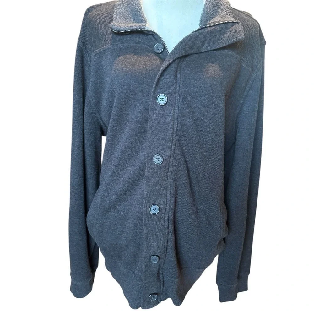 Banana Republic Cardigan Mens Extra Large Gray Mock‎ Zip Sweater Grandpacore